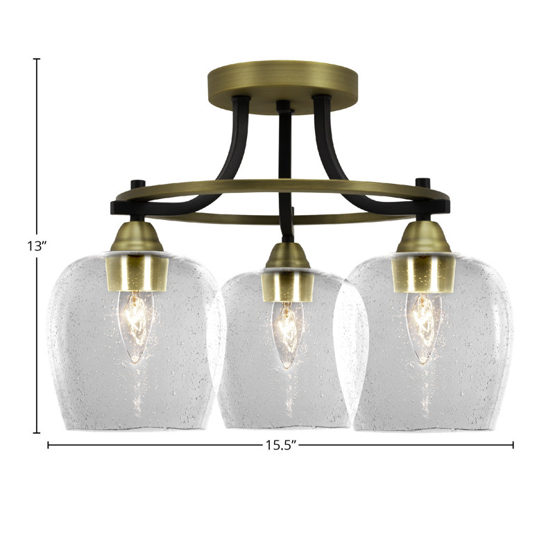 Luminaire semi-encastré 3 lumières Gerodi Paramount en noir mat et laiton avec verre transparent de 6 po