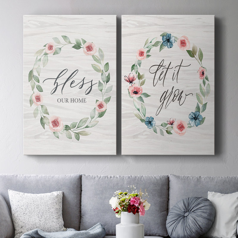 «Bless our home» - Toile tendue avec châssis de qualité supérieure - Prêt à accrocher, H 36 po x l 48 po