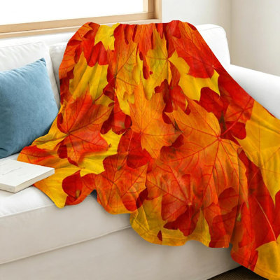 Jeté en molleton transparent ultra doux, imprimé feuilles rouges d'automne