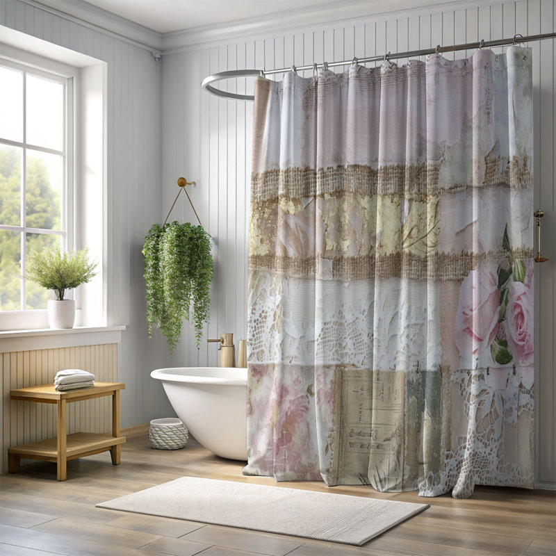 Rideau de douche abstrait Furiya, H 74 po x l 71 po