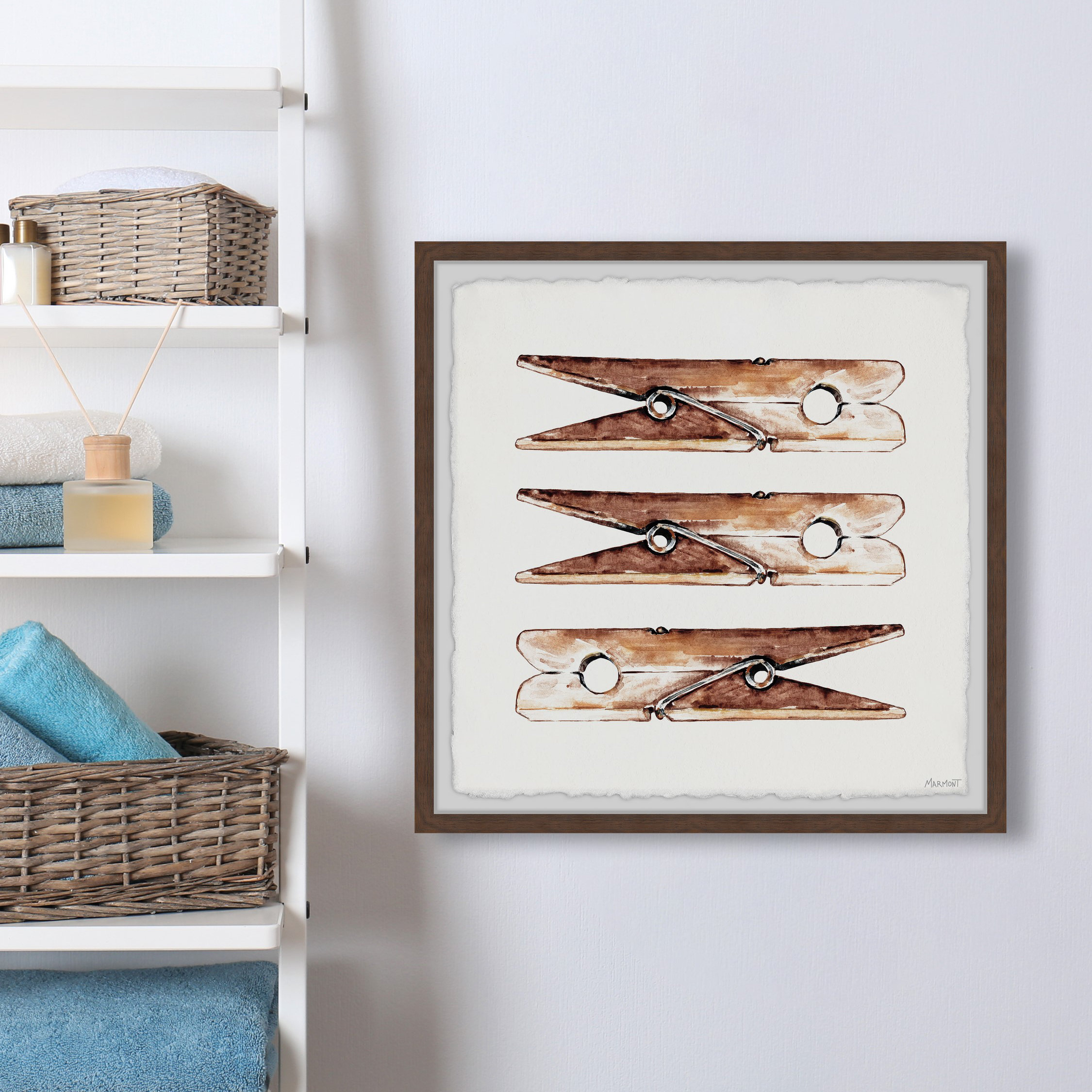 Gracie Oaks Wooden Clothespin Framed On Paper Painting Wayfair