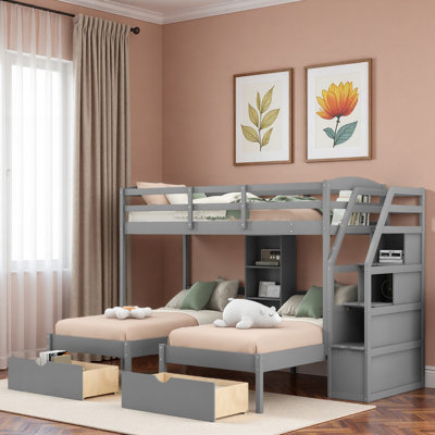 Bunk Bed With Drawers, Storage Staircase And Built-in Shelves