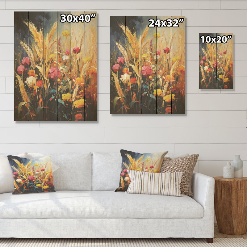 Bloomimg Farmer Fields I - Art mural en bois de ferme sur bois de pin naturel, H 20 po x l 10 po