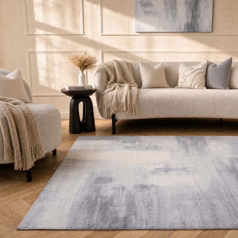 Elaris Collection Rectangle Abstract Area Rug, Grey, 80X150 cm