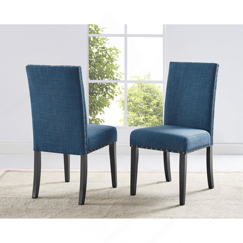 Chaises de salle à manger en tissu avec garniture cloutée, ensemble de 2, Bleu