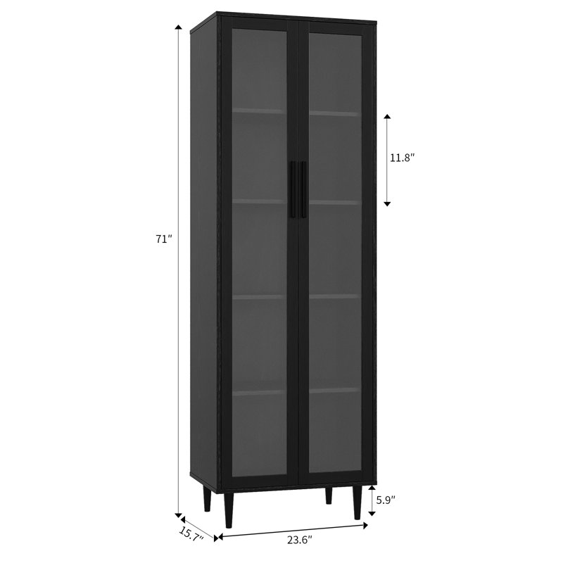 71.4" Kitchen Pantry With Glass Doors, Black