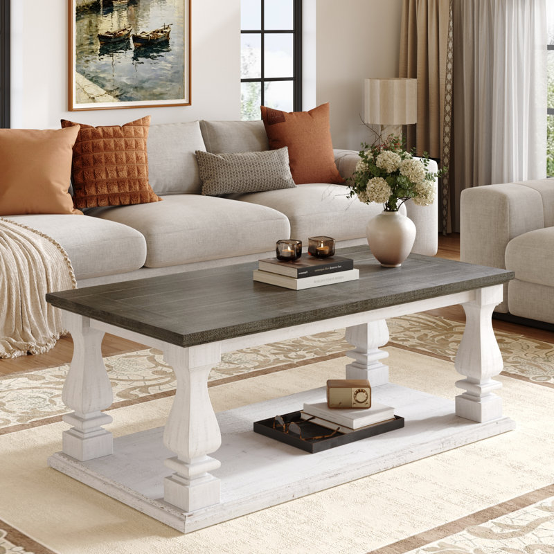 Table basse rectangulaire de style campagnard, Antique Dark Grey,White Washed