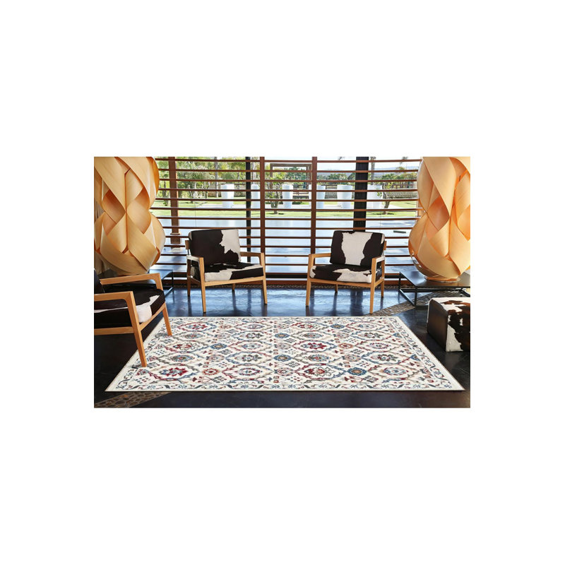 Tapis décoratif à motif floral à motif de losanges lavable à la machine, Carré 3 pi 3 po