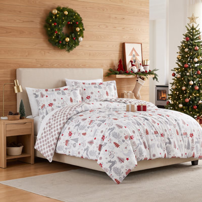 Literie réversible Holly Jolly Lane de Southshore Fine Linens, en microfibre brossée 100 g/m², idéale pour les fêtes, comprenant 1 housse de couette et 2 taies d'oreiller, taille Queen/Full