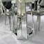 Table de salle à manger ronde en verre trempé avec piédestal en miroir argenté froid, 4 places, moderne minimaliste