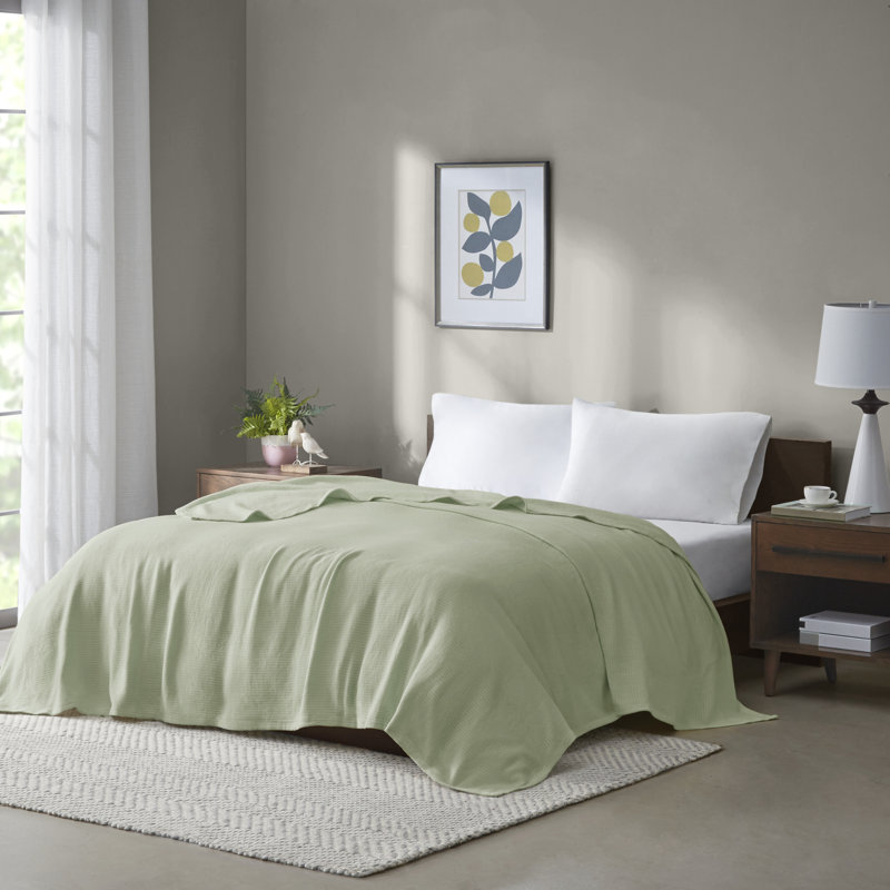 Couverture douce 100% coton Freshspun Basketweave, Très grand lit, Vert
