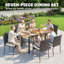 6 Seater Cream Rattan Garden Dining Set, 7 Piece with Extendable Acacia Wood Table and Stackable Cushioned Chairs