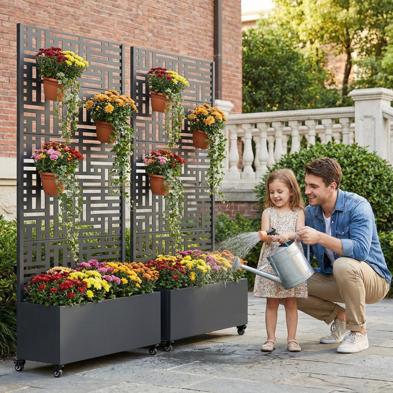 Boîte à fleurs en métal avec treillis Remy