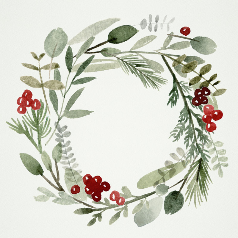 " Holly Wreath II " by Melissa Wang Painting Print, 36" H x 36" W