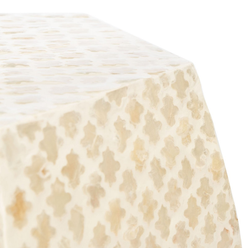 Contemporary Gerbitz White Capiz Shell End Table –Moroccan Trellis Accent Side Table for Living Room
