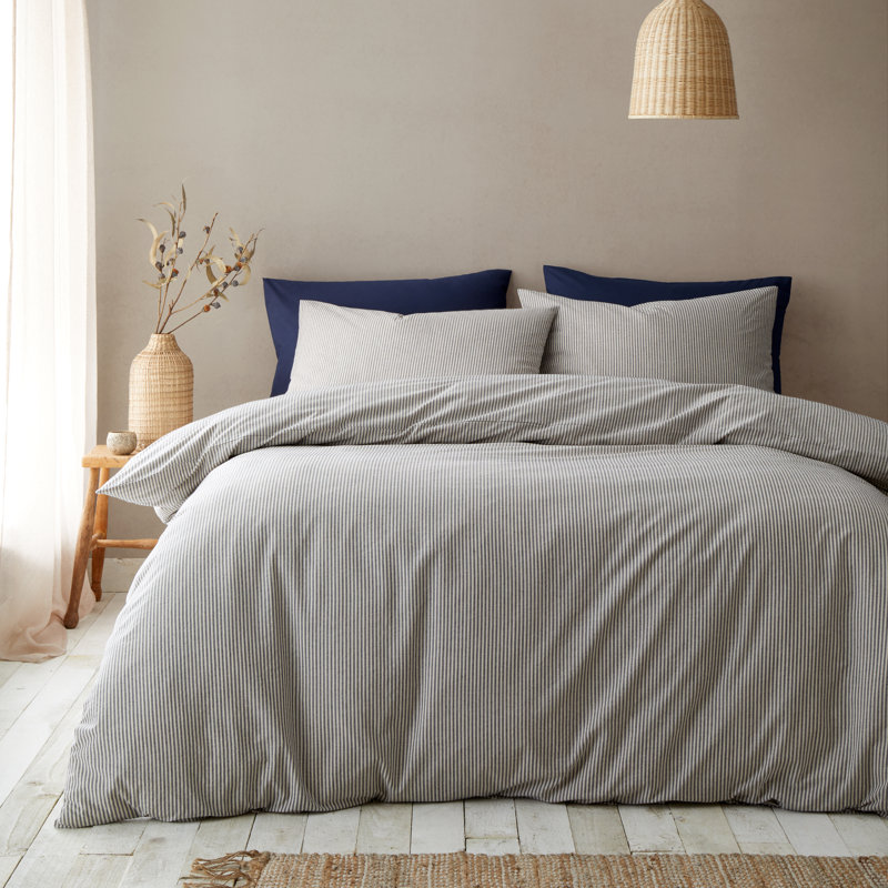 Cotton Rich Narrow Woven Stripe Bedding, Super King, Blue