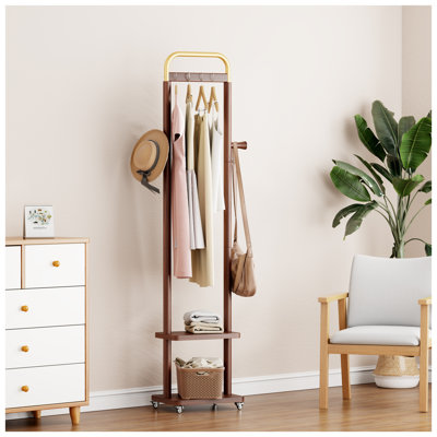 Solid Rubber Wood Coat Rack Stand, 71.2" H Freestanding Hall Tree with Natural Walnut Finish for Entryway, Bedroom, or Living Room