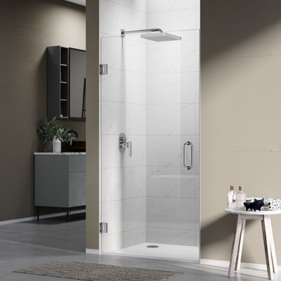 UKH07A Porte de douche à charnière sans cadre en chrome avec verre transparent 3/8 po H 36-3 / 8 po à 37 po x H 80 po UKH07A