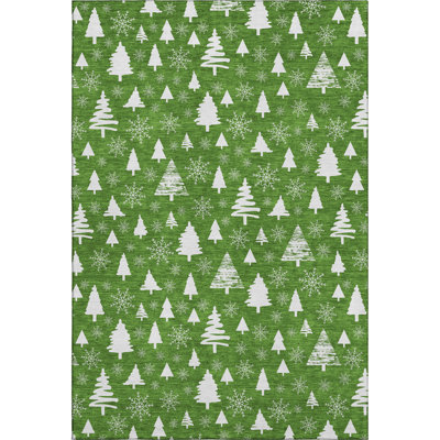 Premium Machine Washable Dockside AMF1815 Christmas Trees Rug