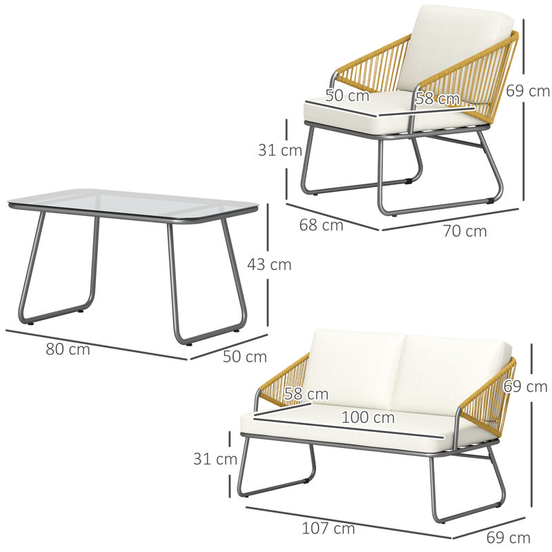 Rattan Sofa Set, Cream