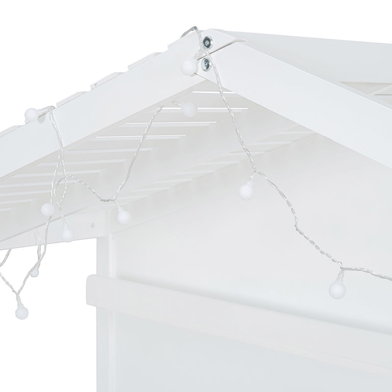 Lit simple pour enfant avec lumière et tablettes Berthold, Blanc
