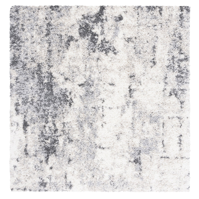Tapis gris / ivoire à motif abstrait Mena, Carré 6 pi 7 po