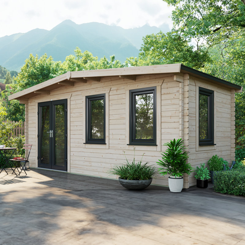 Powersheds Apex 8 x 18ft Chalet Log Cabin, Doors to the Left - 44mm