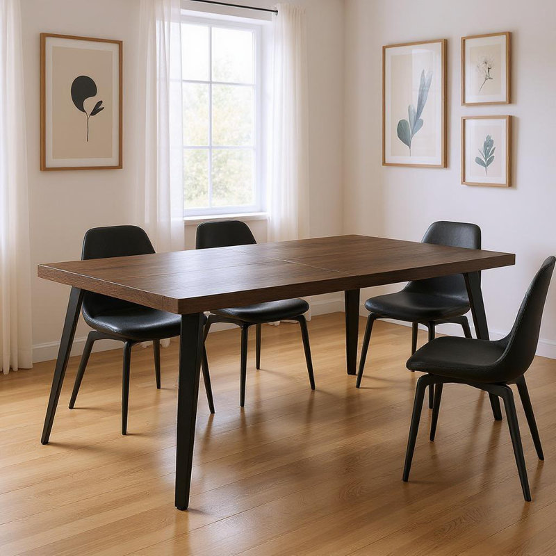  Table de salle à manger de 63 po en bois brun et noir et acier