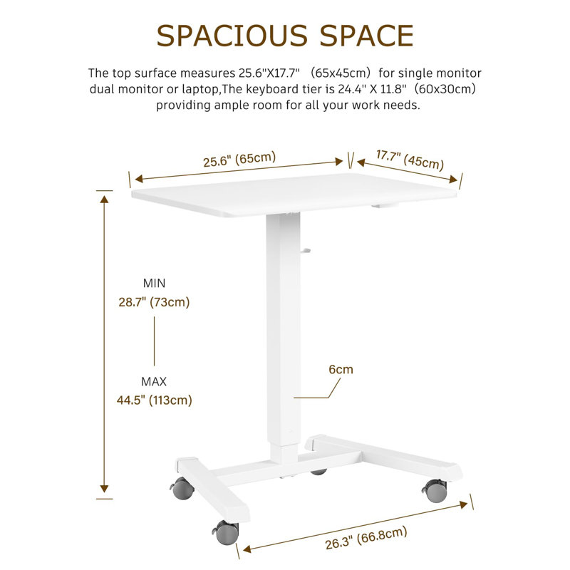 Petite table mobile à roulettes, bureau d'ordinateur à hauteur réglable, Blanc