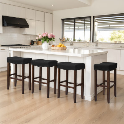 Maston Wood Bar Stools For Kitchen Island, Rustic Modern Backless Stool With Wooden Seat - 30" Height Options
