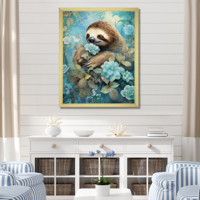 «Turquoise Tranquility Flower Sloth», reproduction sur toile
