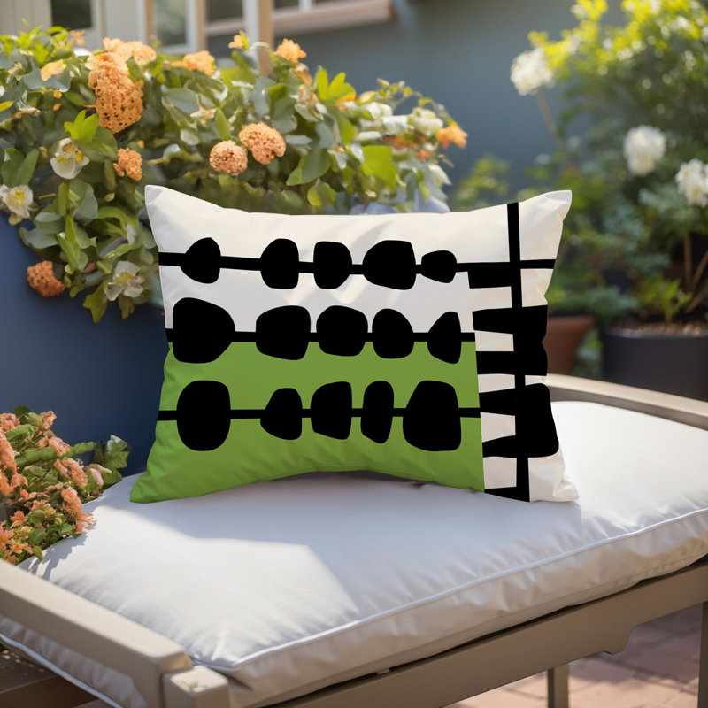 Oreiller rectangulaire réversible intérieur / extérieur Dola, H 18 po x l 25 po, Chartreuse / noir / blanc cassé