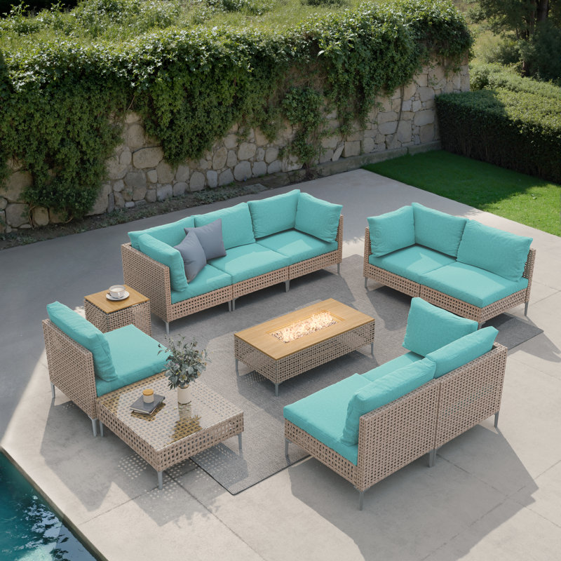 Mcbain 12-Piece Outdoor Furniture Seating Group For 9 Person With Fire Pit And Side Table Set