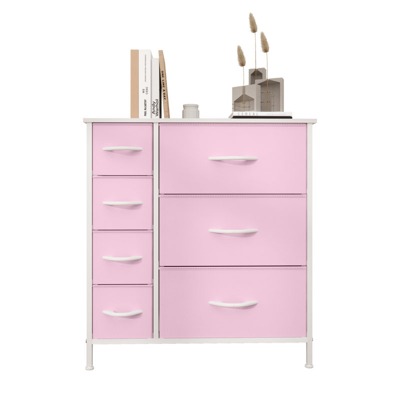 Bosmat 25'' W Unfinished 7 - Drawer Dresser, Pink