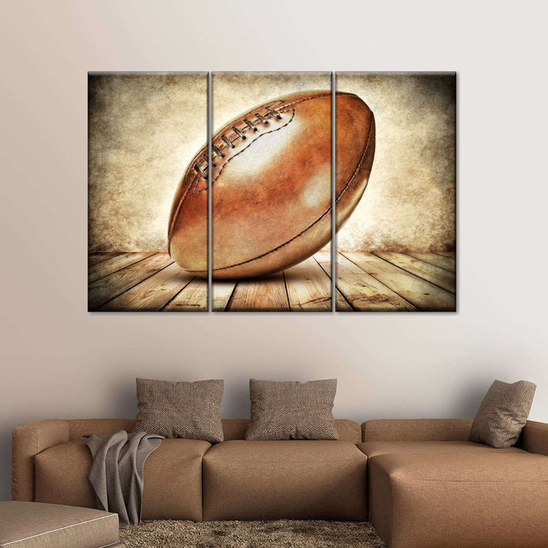 Ensemble de football rétro sur toile 3 pièces, H 28 po x l 45 po x P 1,25 po
