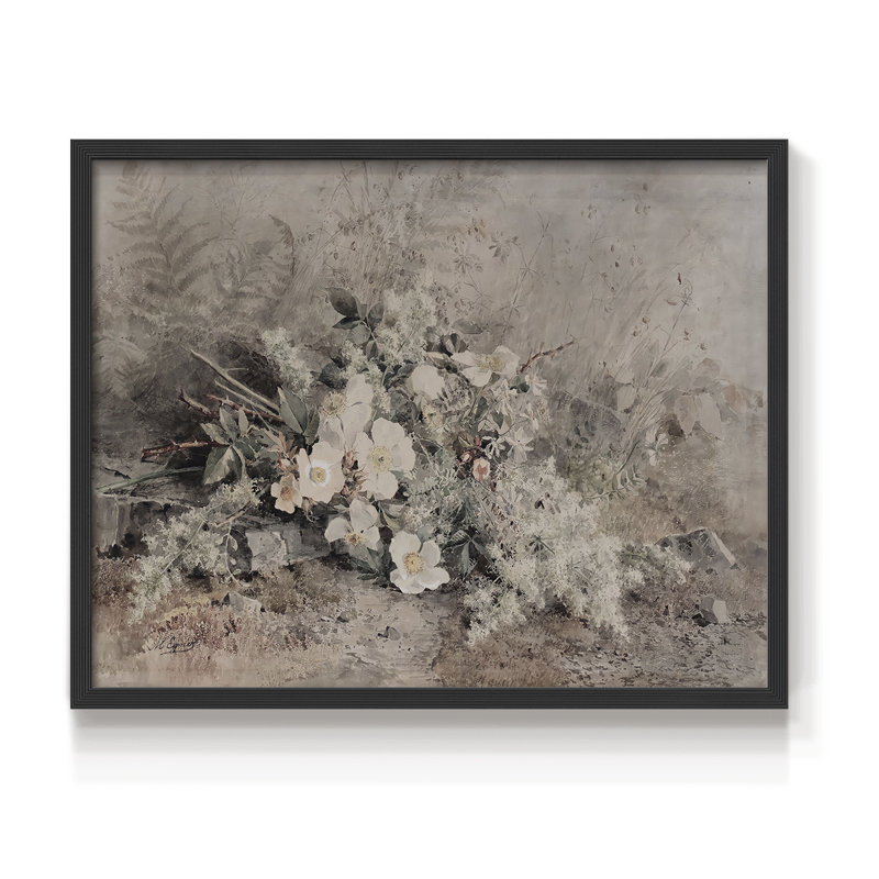 Motif floral rétro-imprimé, H 16 po x l 20 po, Noir, noir, noir, noir