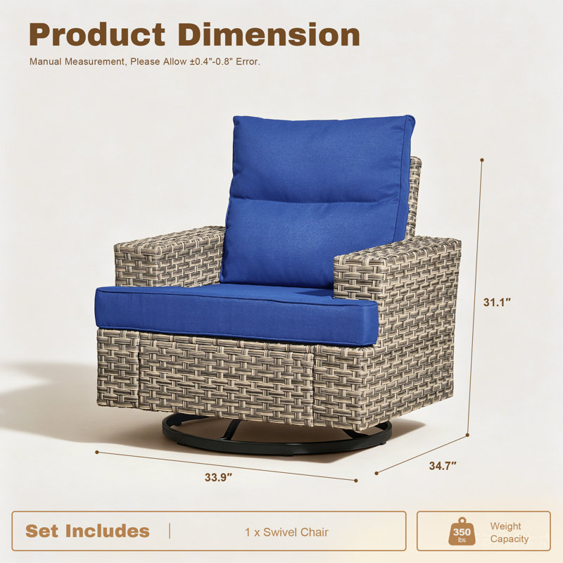 Chaise d'extérieur pivotante avec coussin, Navy Blue