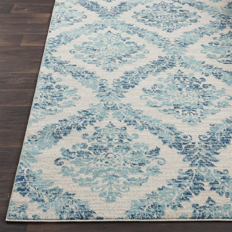 Tapis géométrique bleu foncé / sarcelle / brun clair Adelia, Rectangle 2 pi x 3 pi