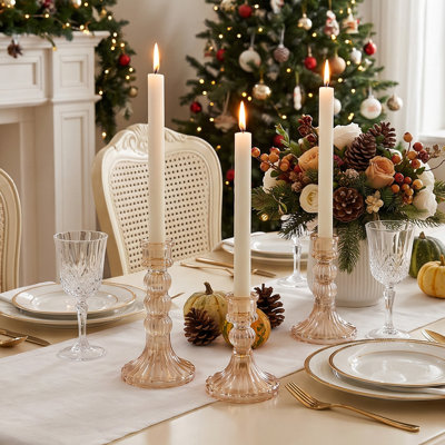 3 Pack Fluted Glass Candlestick Holders
