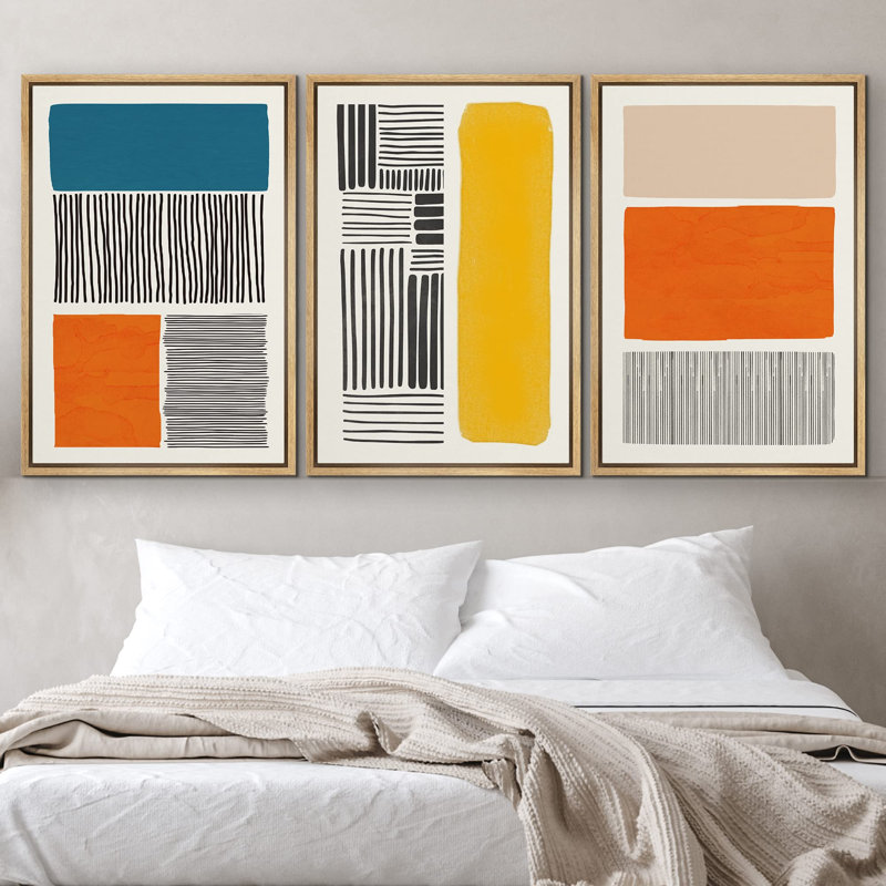 Blocs de couleurs vives abstraites, blocs de couleurs vives, collage, formes abstraites, 3 pièces, H 36 po x l 72 po, Naturel