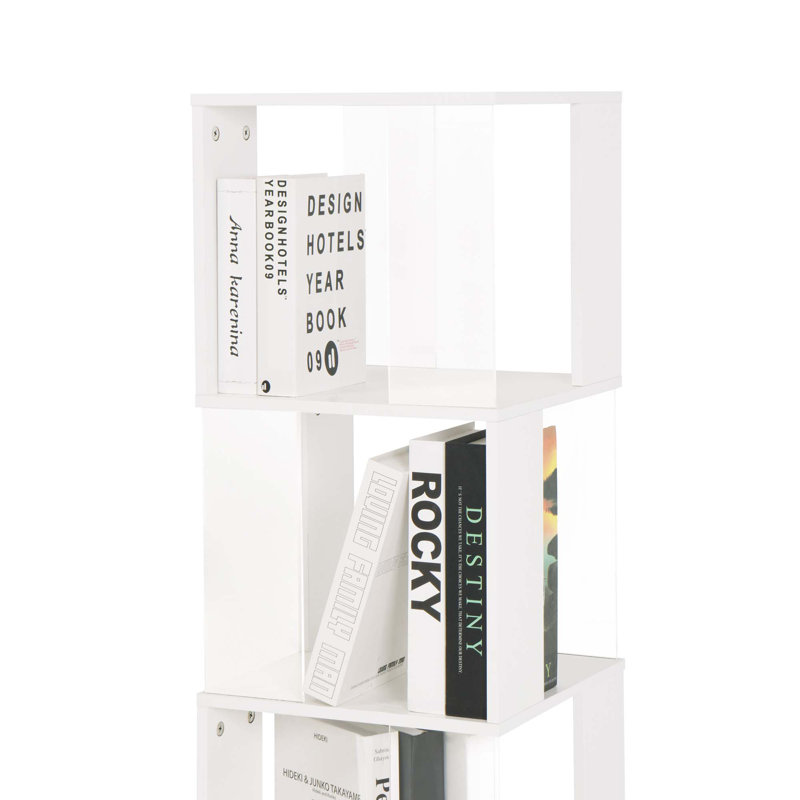 Bibliothèque rotative multifonctionnelle, support de plancher avec plaque en acrylique, Blanc