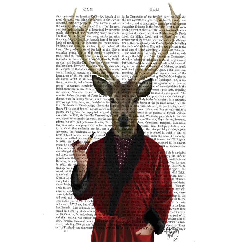 Deer In Smoking Jacket by Fab Funky - Wrapped Canvas Print, 46cm H x 30cm W x 3.8cm D