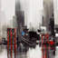 Art abstrait sur toile gris avec pont - bâtiment gris