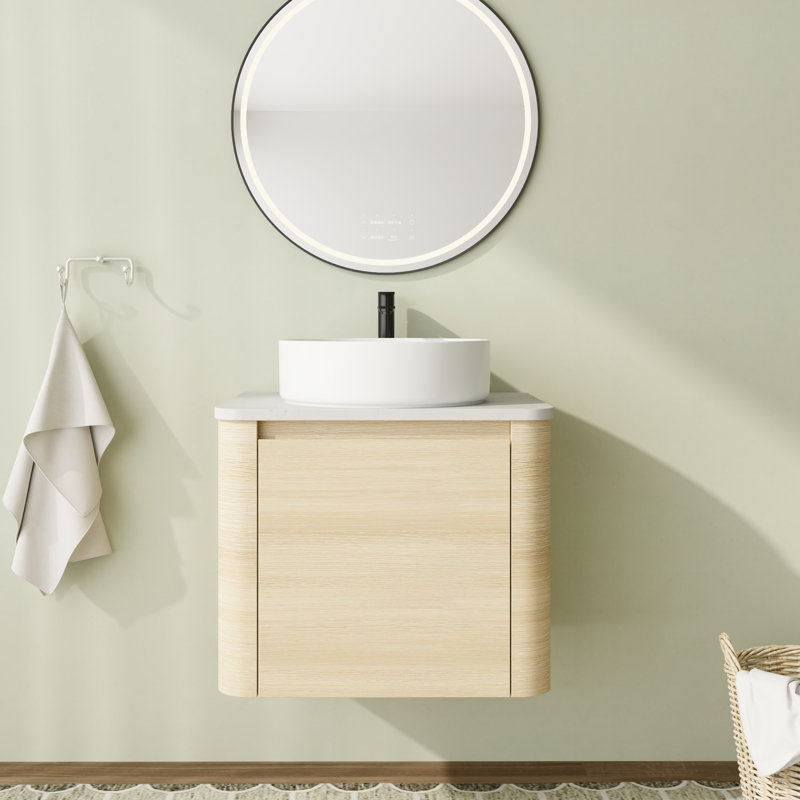 Meuble-lavabo simple mural 24 po avec plateau en pierre reconstituée et portes à fermeture en douceur 24 po, Blanc, 24"