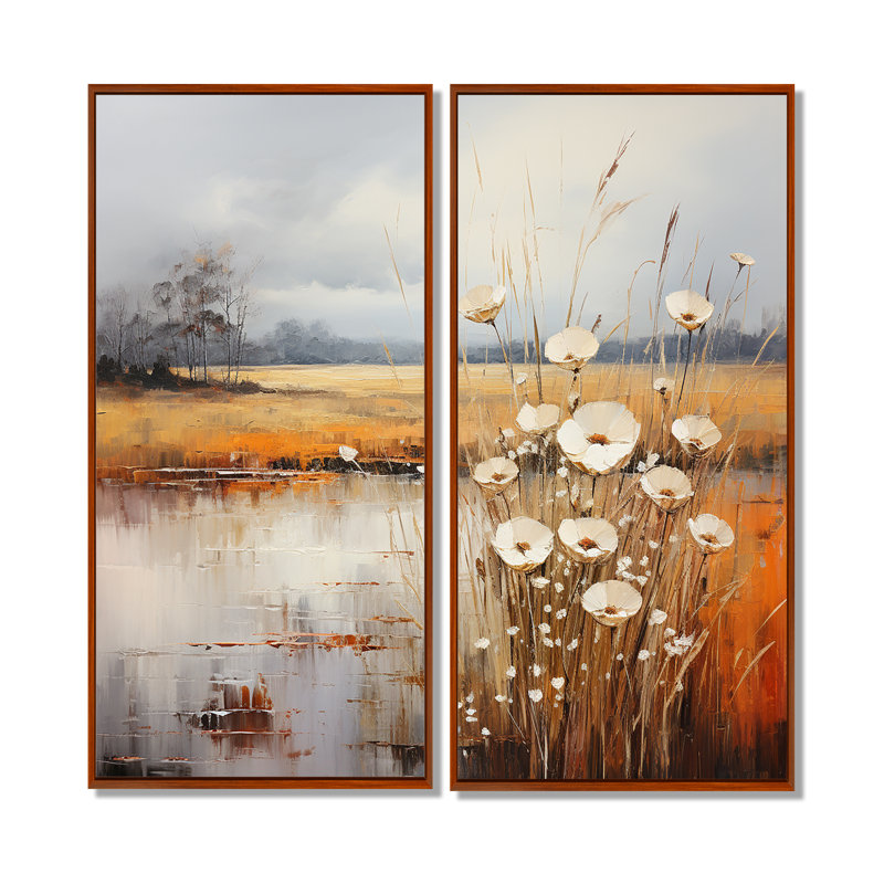 «Infinite Fields», art mural surdimensionné prairies IV, H 32 po x l 32 po, Impression encadrée flottante, Brun