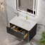 Meuble-lavabo mural moderne cannelé noir 24 po - Lavabo en acrylique intégré avec tiroirs à fermeture douce, coins arrondis
