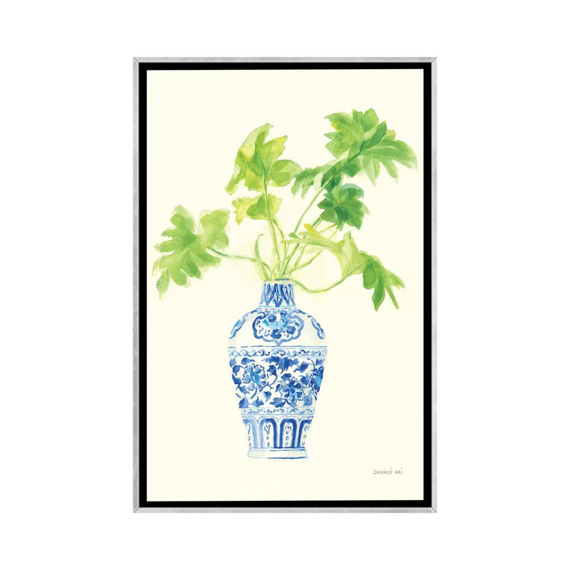"Palm chinoiserie III" par Danhui nai, reproduction d’art, Toile avec cadre argenté, Pas de tapis