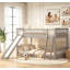 Lit superposé simple au-dessus d'un lit simple avec glissière convertible et échelle, conception compacte pour les petites pièces, gris-159377815-159377814