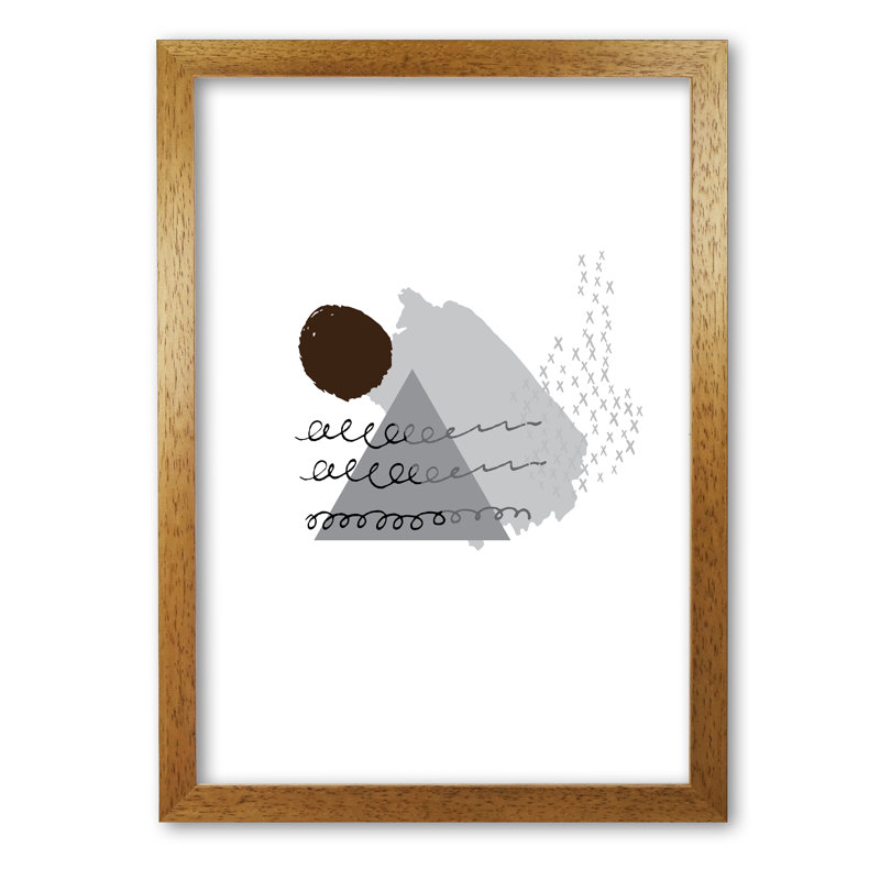 Grey And Black Mountain Sun Abstract - Print, Honey Oak Frame, 85 cm H x 60 cm W x 5 cm D