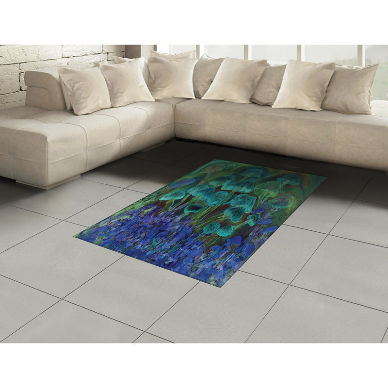 Tapis décoratif à haute densité en fibres de polyester à haute densité psychédélique, Rectangle— 4 pi x 5 pi 8 po